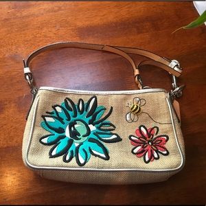 Coach Burlap Purse with flowers and Bees